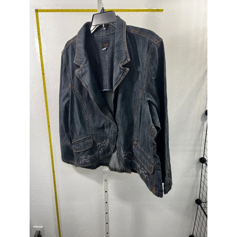 Riders Copper Collection‎ Denim Blazer Jacket Dark Wash Embroidered Womens XL